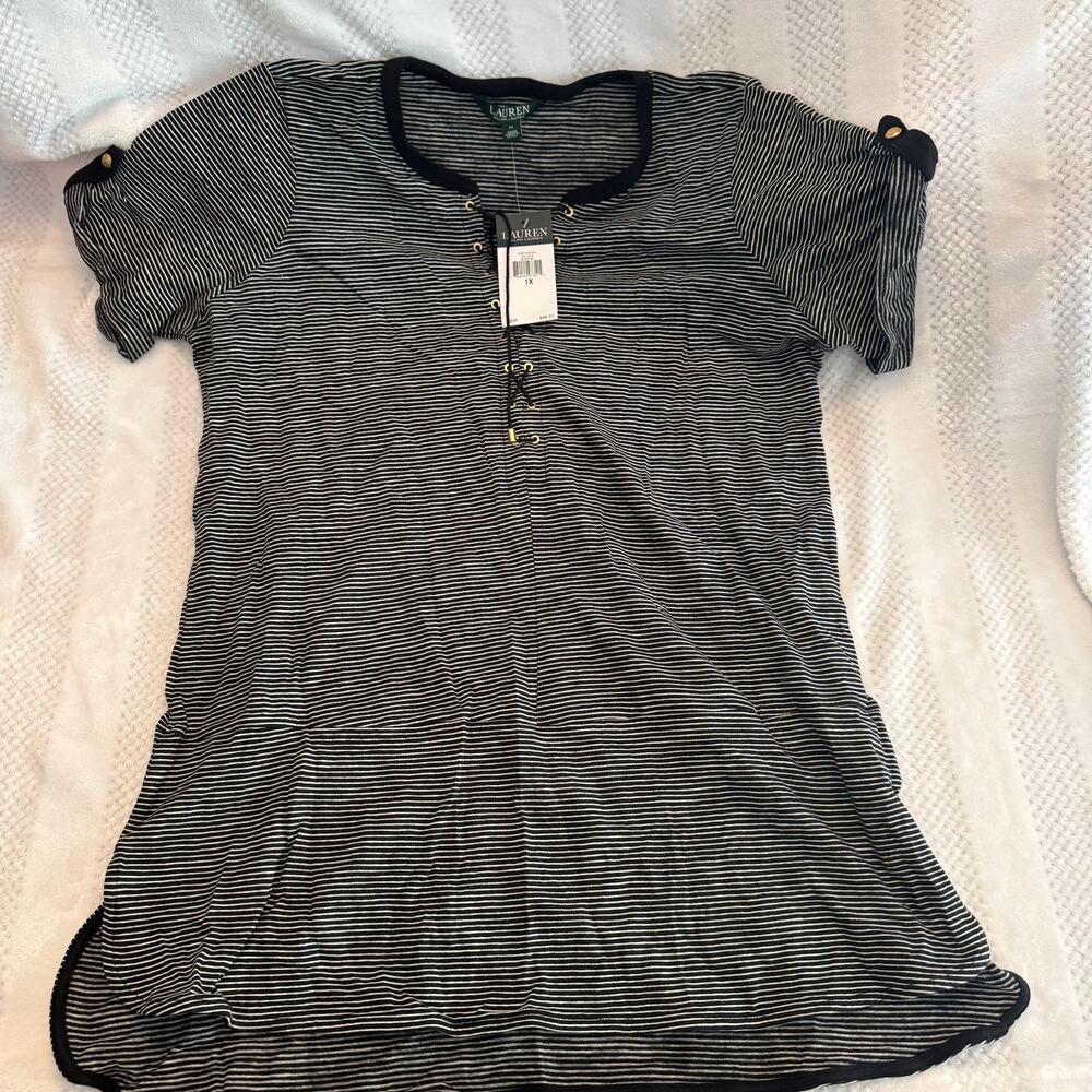 nwt lauren ralph lauren stripe lace up shirt size XL extra large